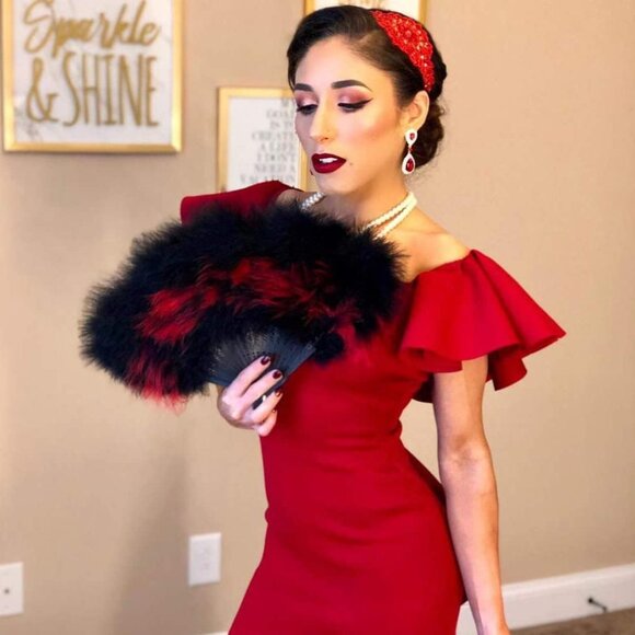 Marabou Feather Fan 20s Vintage Folding Fan Flapper Hand Fan for Costume Dancing - Picture 4 of 7